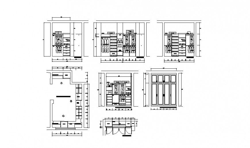 Closet wardrobe elevation, section, plan and auto-cad drawing details dwg file