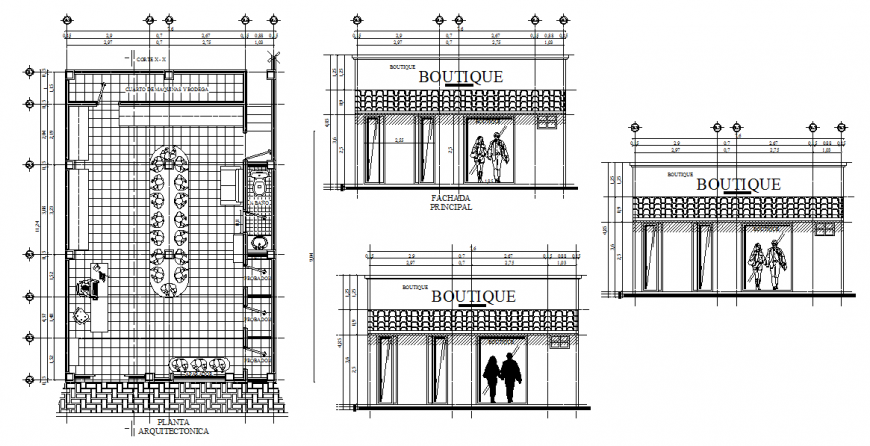 Clothing store and boutique sectional elevation detail dwg file