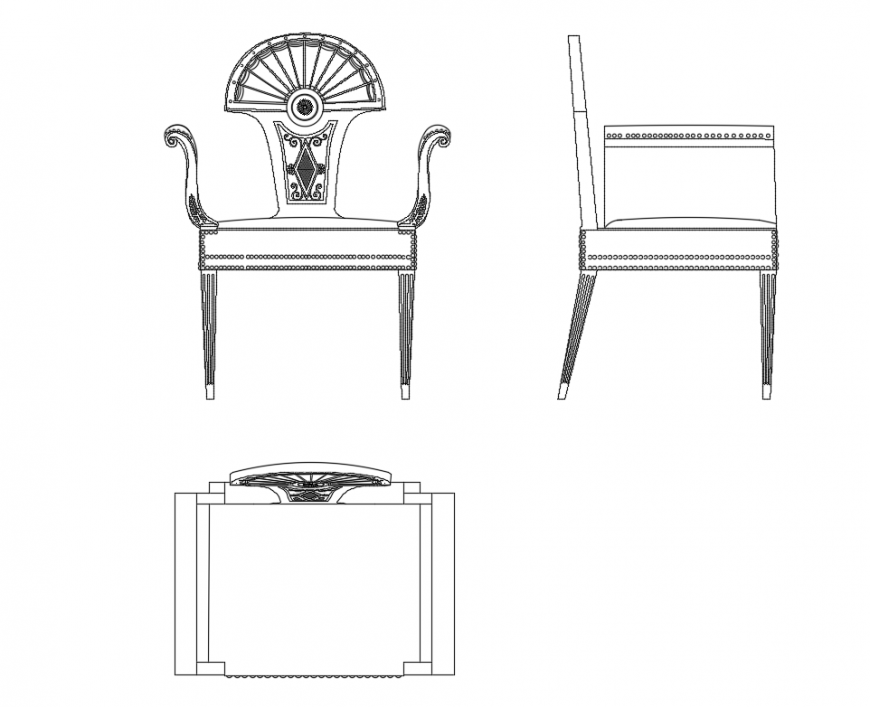 Club classical wooden arm chair elevation cad block details dwg file