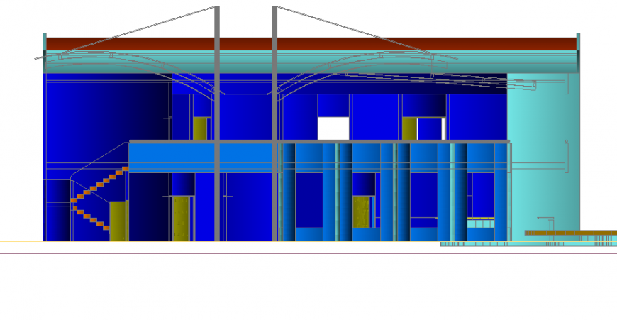 Club house 3d front elevation cad drawing details dwg file