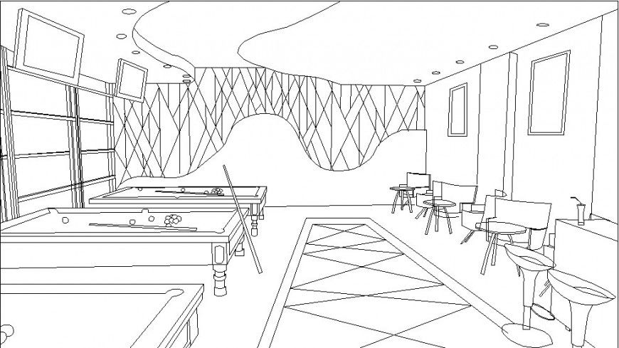 Club house and play court area perspective view detail dwg file