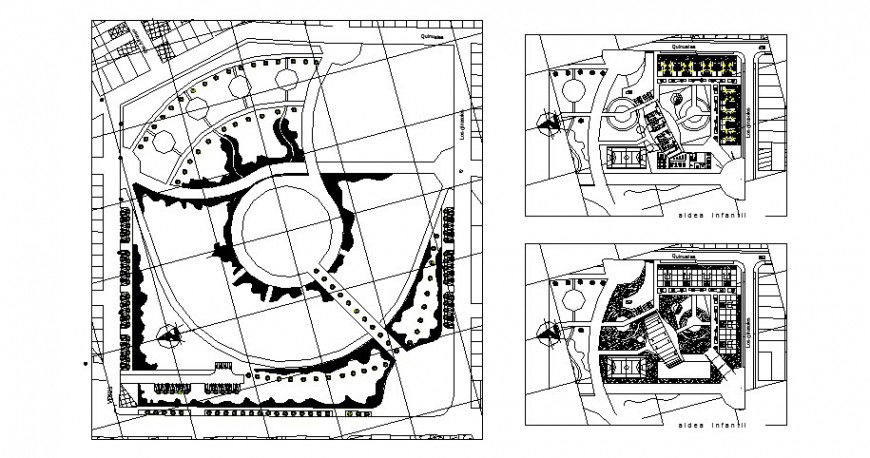 Club house distribution plan, landscaping structure and auto-cad details dwg file