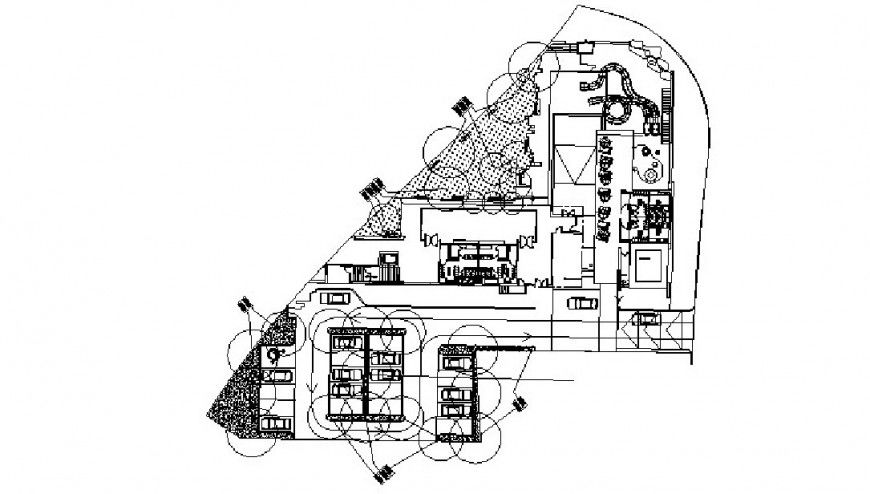 Club house distribution plan and planting cad drawing details dwg file