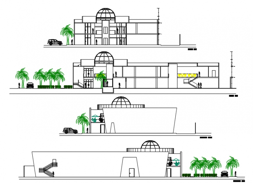 Club house elevation design cad file