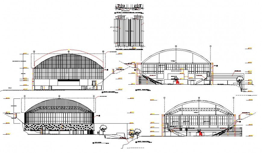Club house elevation plan detail dwg file