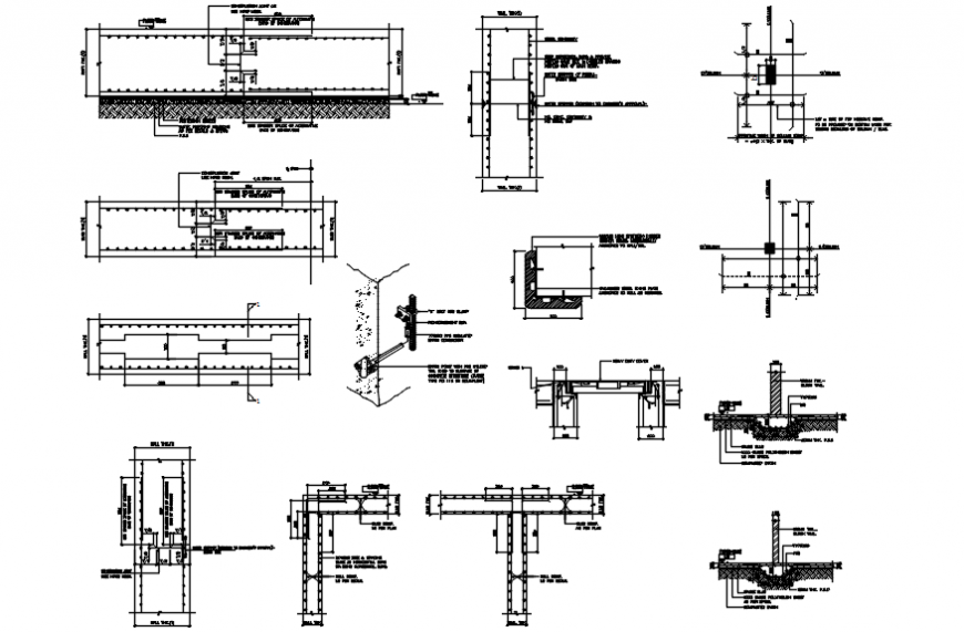 Club house footings section and foundation structure drawing details dwg file