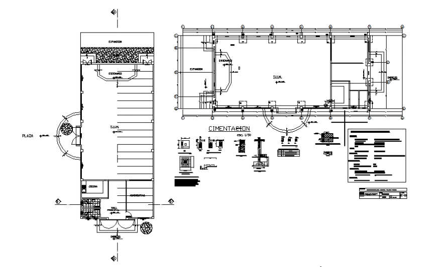 Club house foundation  plan and section autocad file