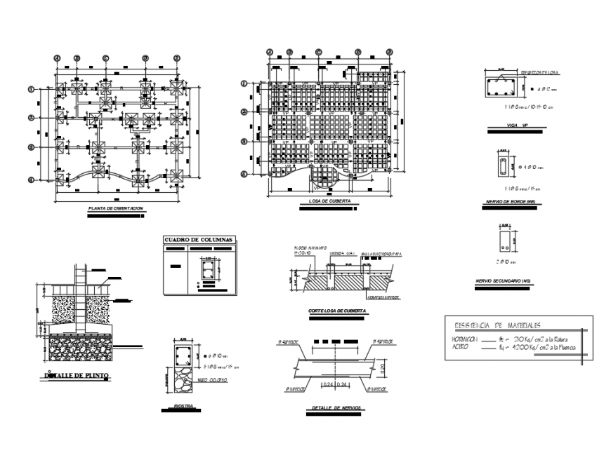 Club house foundation plan and constructive structure details dwg file