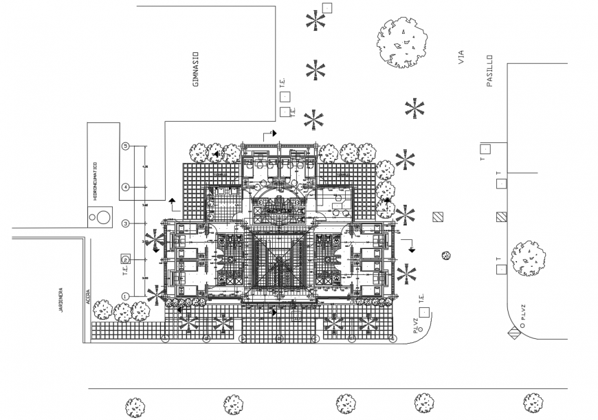 Club house layout plan and landscaping structure drawing details dwg file