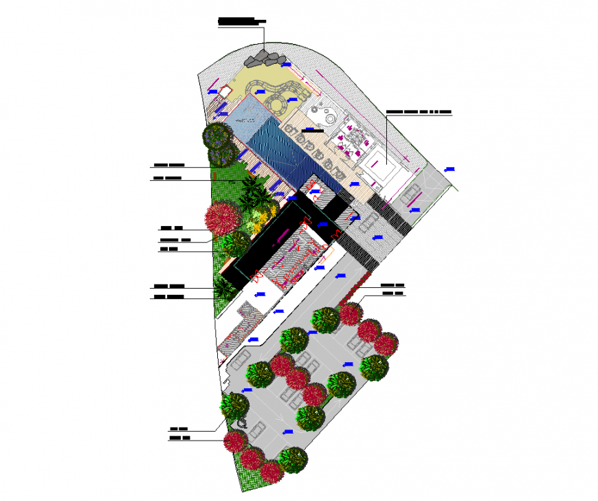 Club house schematic layout drawing in dwg file.