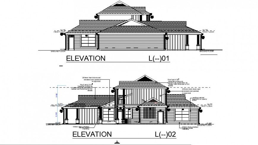 Club house with garden elevation in auto cad
