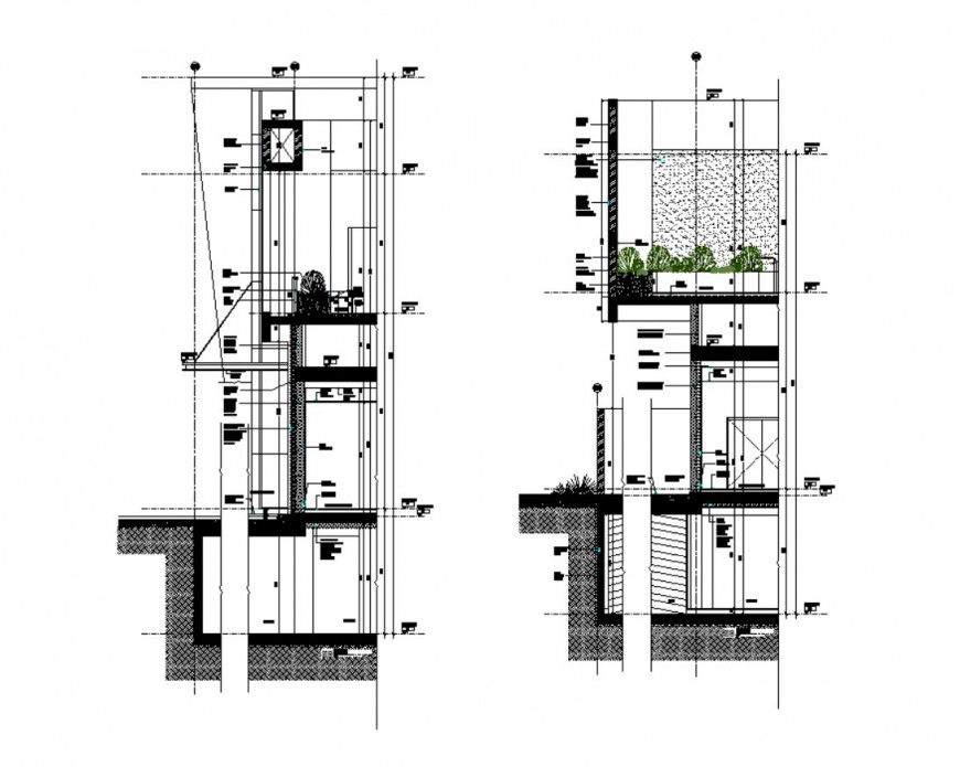 Clubhouse building wall section 2d view layout file