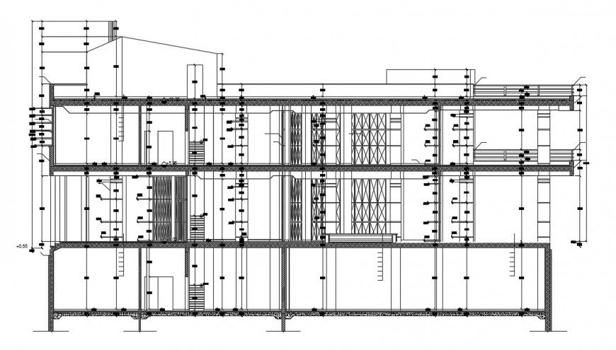 Clubhouse elevation and section plan dwg file