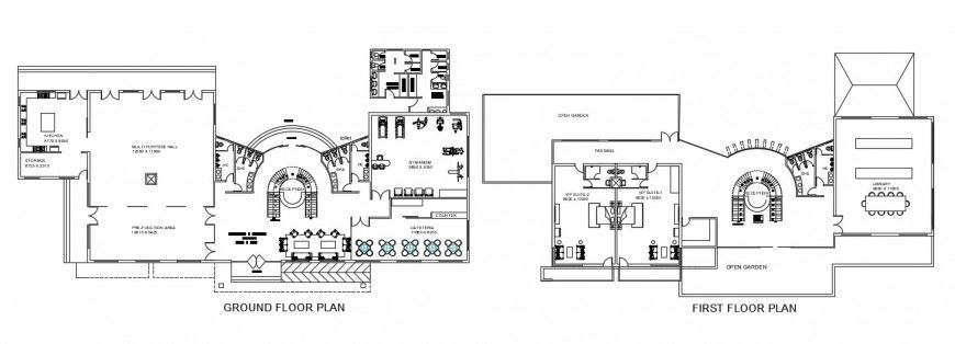 clubhouse ground floor and first floor layout plan cad file