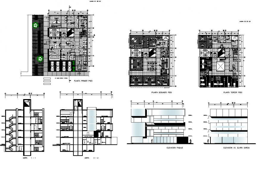 Co-operate Building plan, elevation and section autocad file