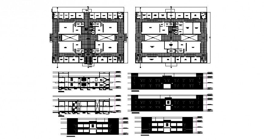 Co-operative building detail plan, elevation and section 2d view autocad file