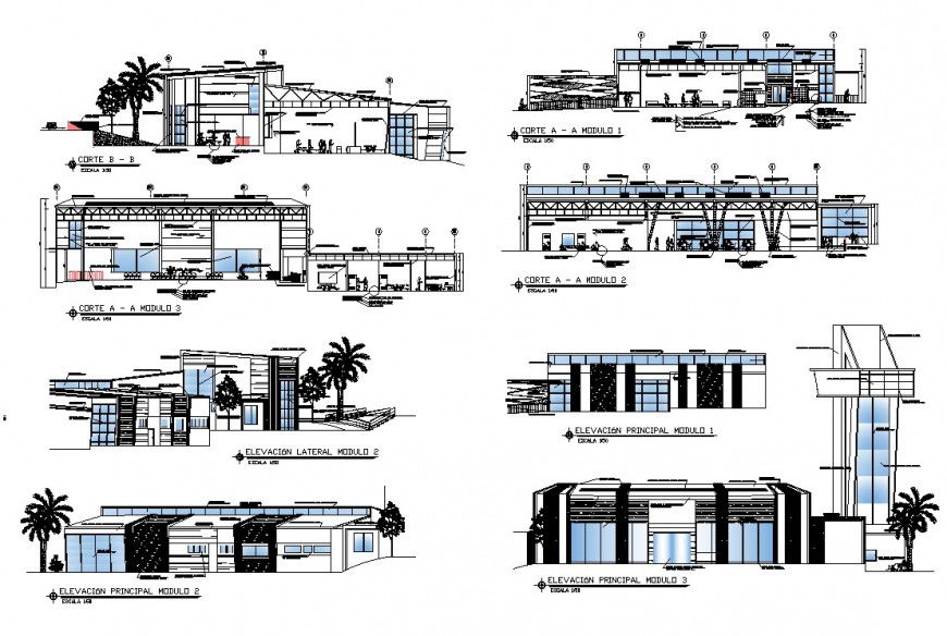 Co-operative building structure detail elevation and section 2d view layout dwg file