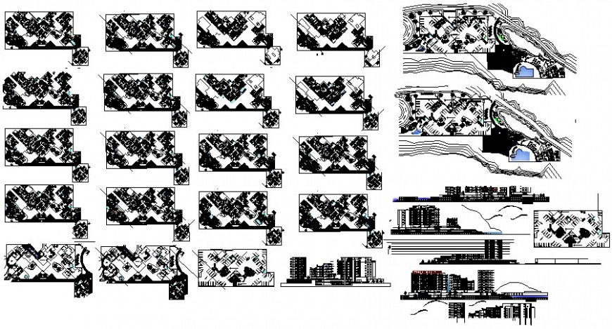 Co-operative building units plan and elevation drawings 2d view autocad