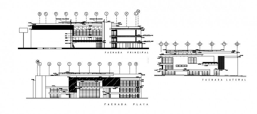 Coco bongo office building all sided elevation cad drawing details dwg file