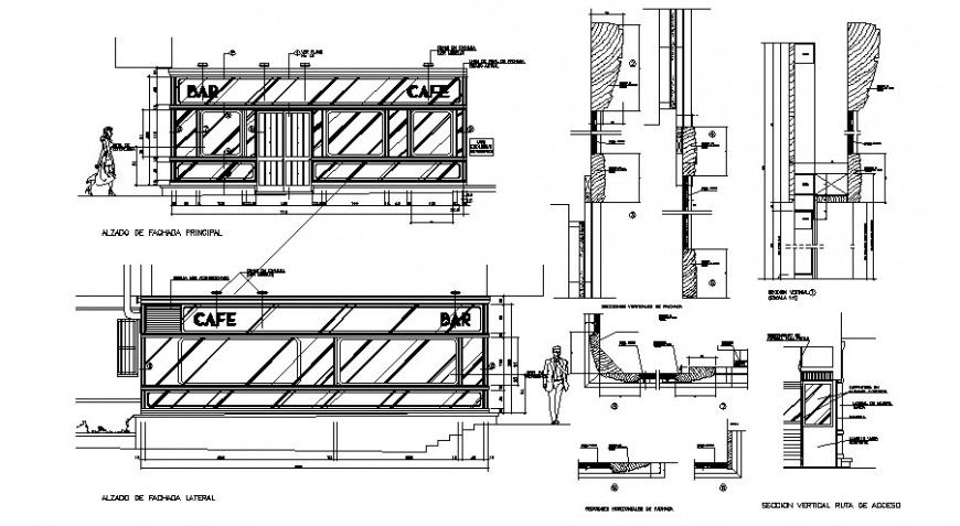 Coffee bar elevation and section cad drawing details dwg file