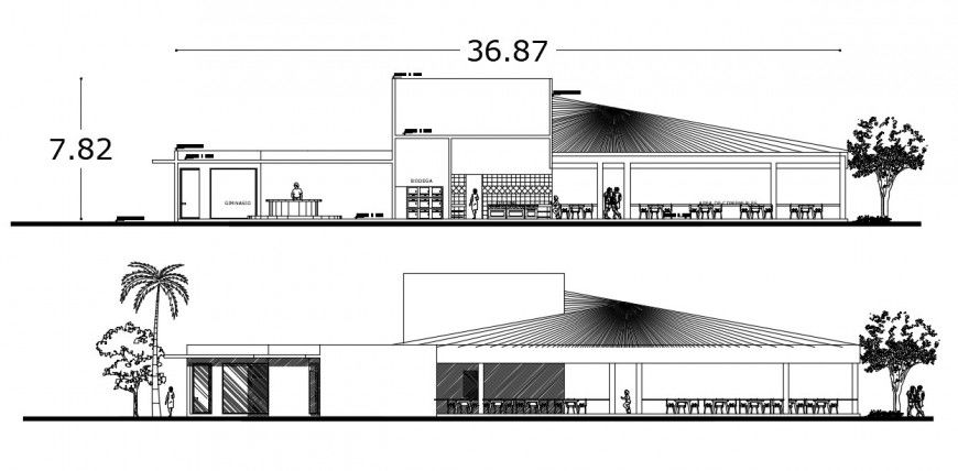 Coffee bar with gym main and back section cad drawing details dwg file