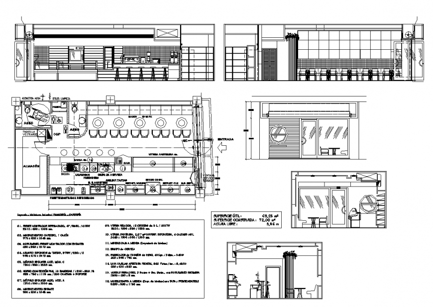 Coffee Shop AutoCAD Plan and Elevation for Interior Designers