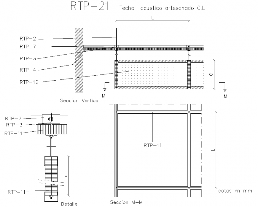 Coffered ceiling acoustic section plan autocad file