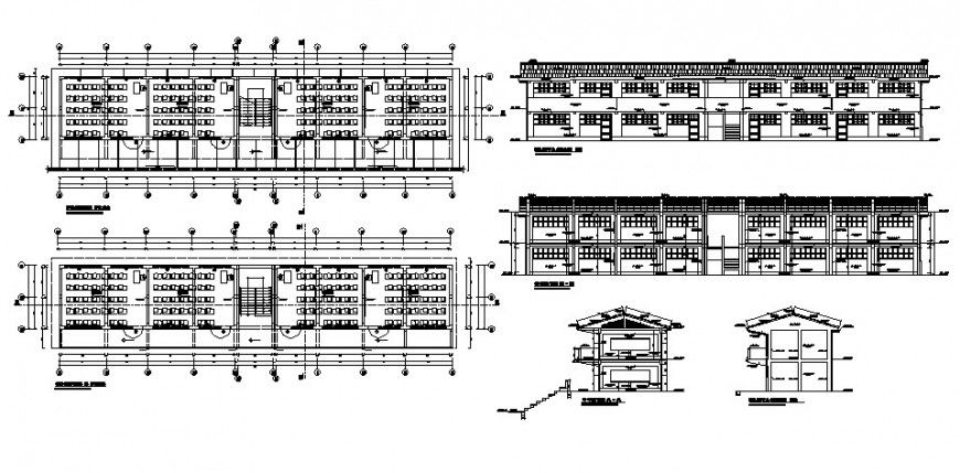 Collage plan, elevation and section view in auto cad software