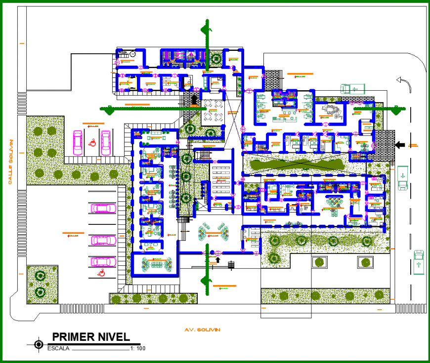 College and hospital site layout in dwg file.