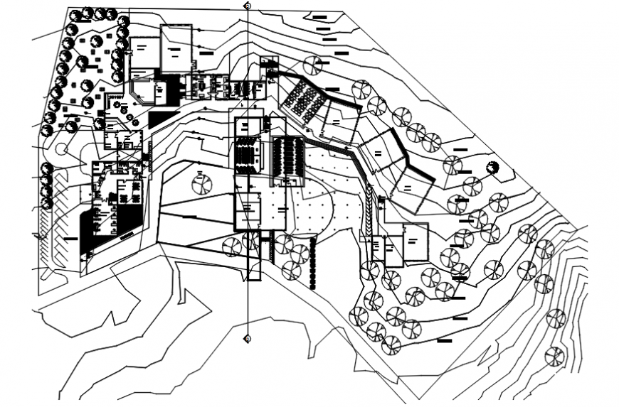 College building distribution and landscaping details dwg file