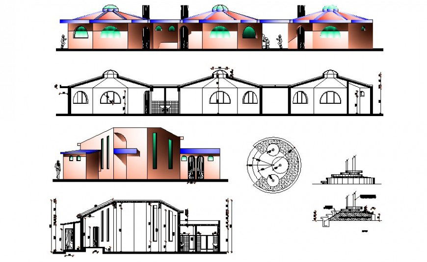 College building units drawings elevation and section in autocad