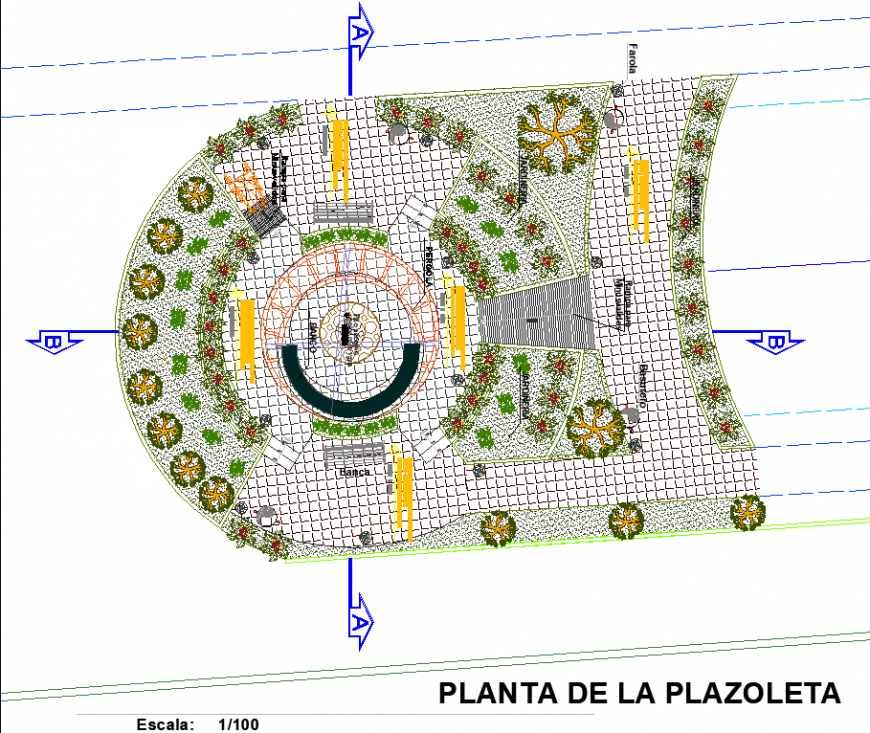 College campus park plan drawing in dwg file.