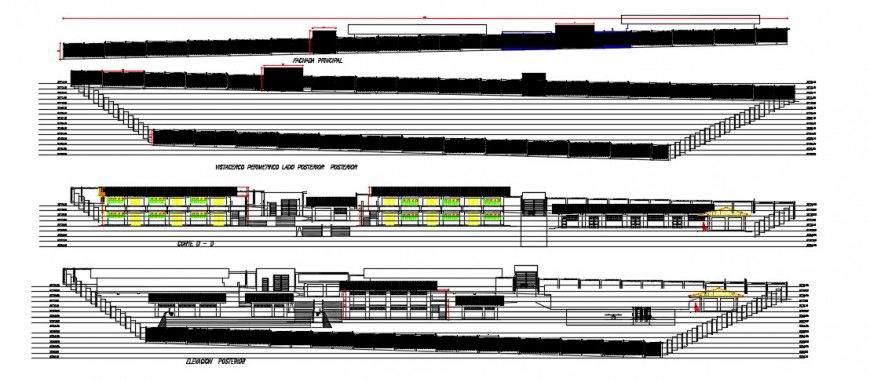 College front sectional elevation detail dwg file