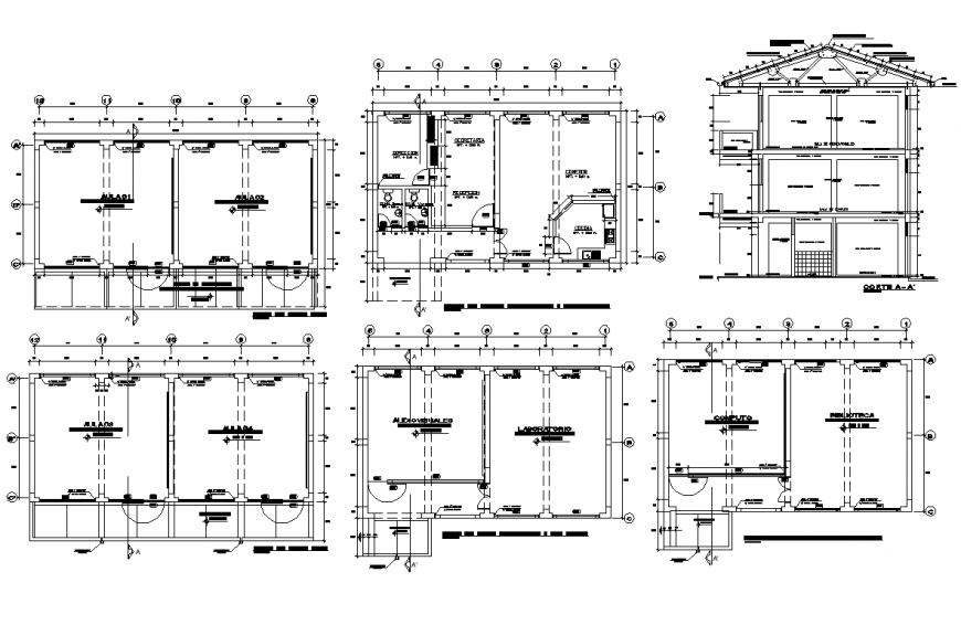 College institute building structure detail plan layout dwg file