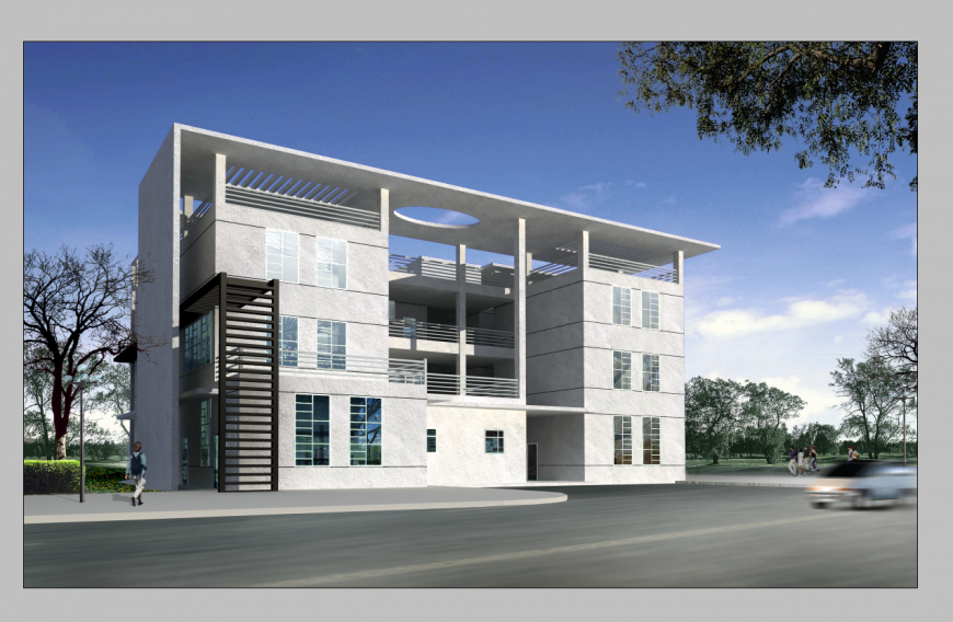 College institute detail 3d model elevation building PSD file