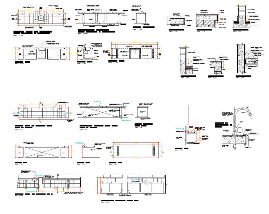 College laboratory table plan and section layout file