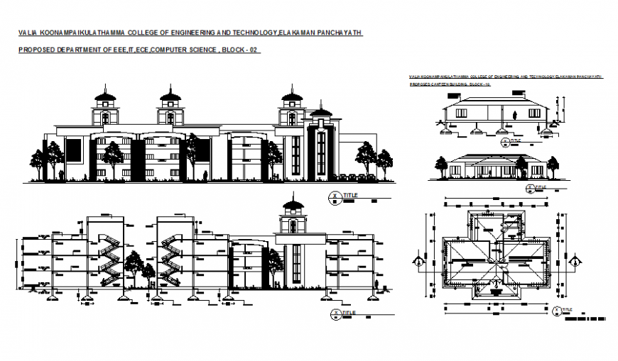 College of engineering and technology all sided elevation, section and plan details dwg file