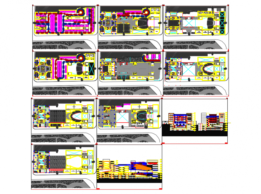 Colon theater elevation, sections and floor plan details dwg file