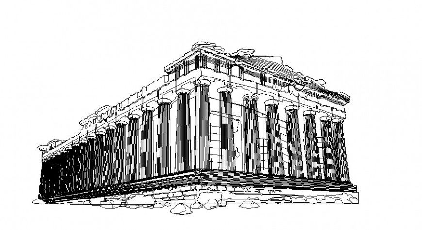 Colonial architecture building 3d drawing in dwg file.