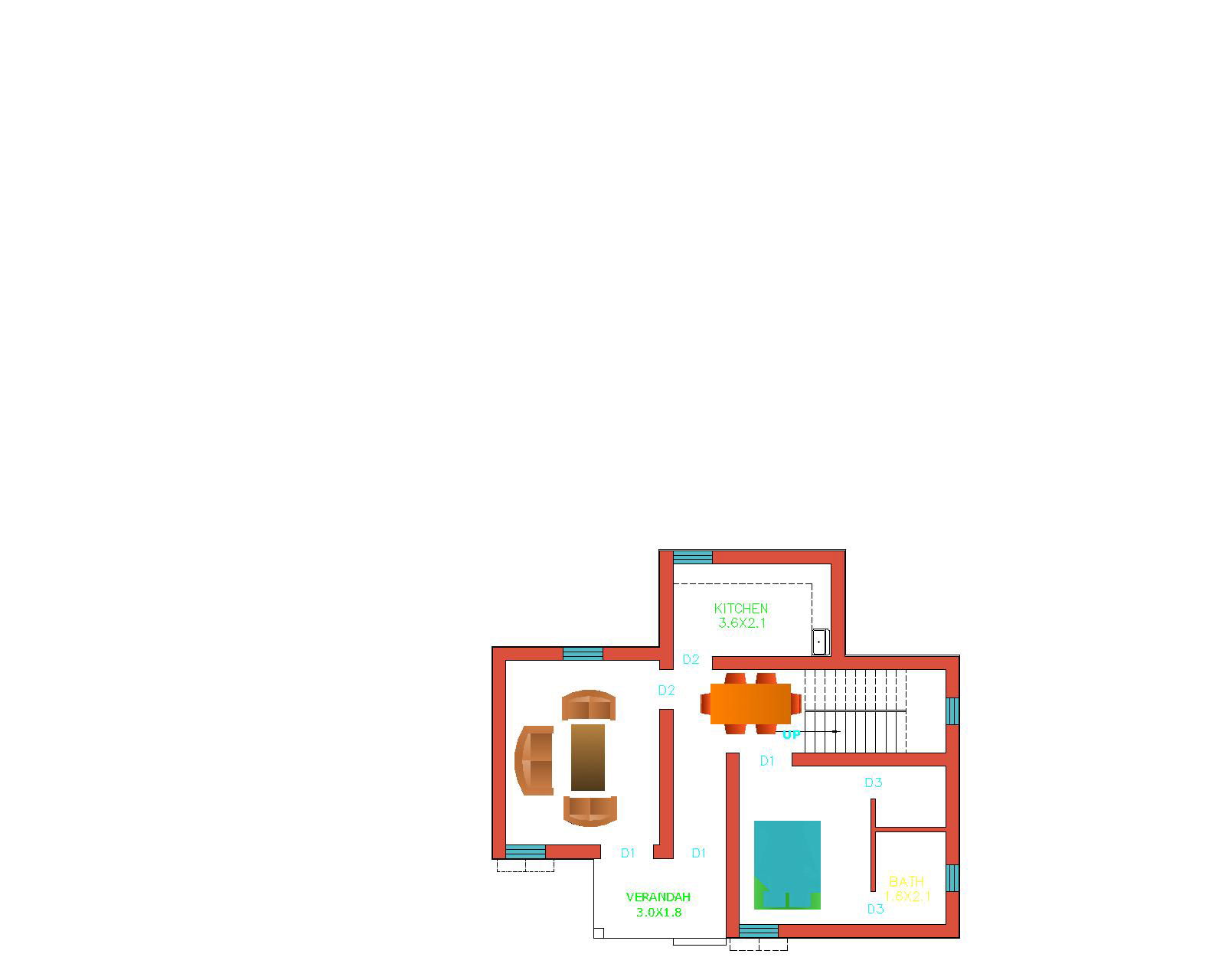 colorfull plan of 1 bedroom set with block