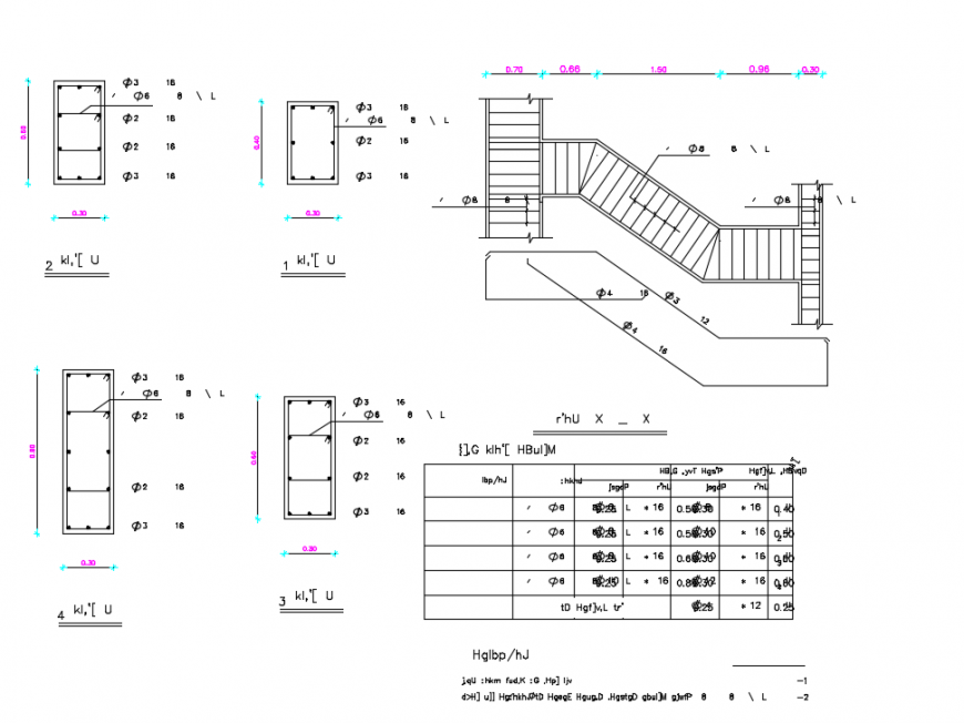 Column & Stair drawing detail in DWG File Downlaod