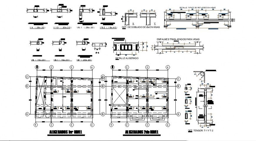 Column and beam installation plan and construction detail 2d view layout autocad file