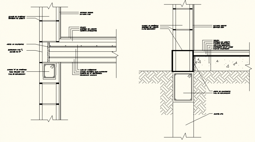 Column and beam section detail elevation layout file