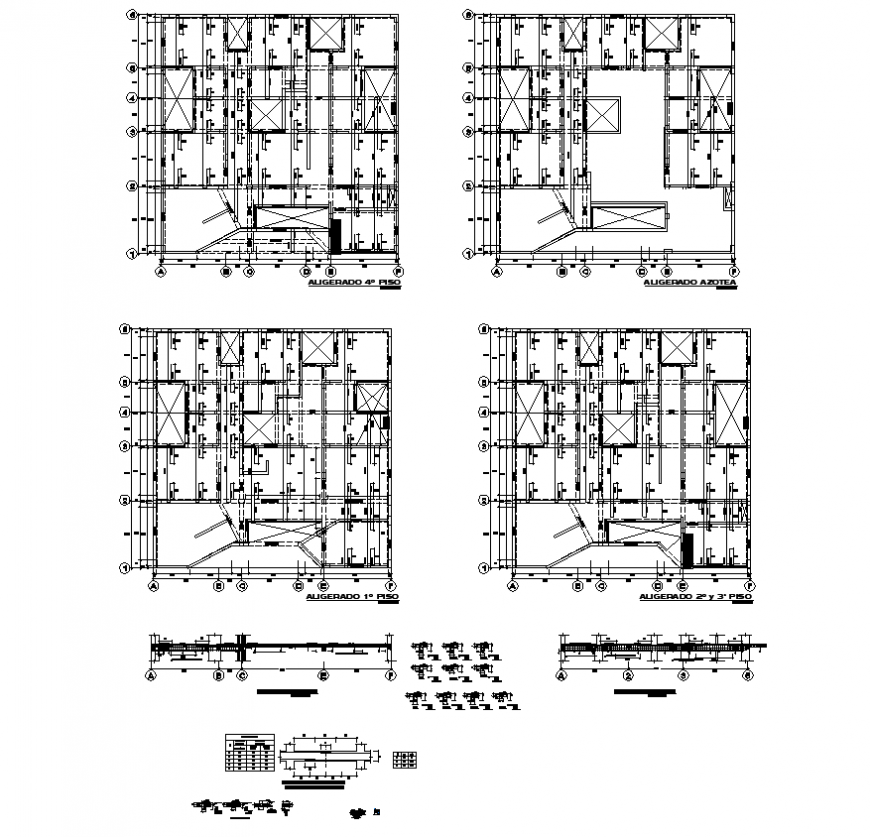 Column and beam structure of a building plan layout dwg file