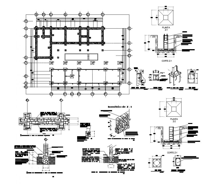 Column and beam structure detail elevation 2d view layout dwg file