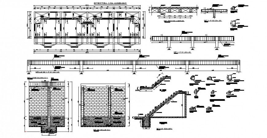 Column and beam structure with staircase detail 2d drawing in auutocad file