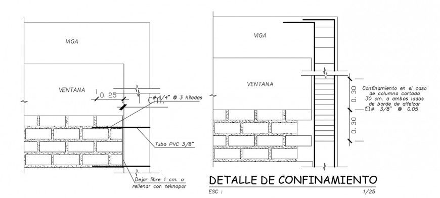 Column and brick masonry units construction details dwg file