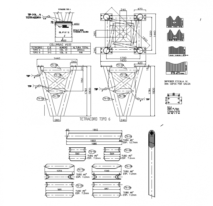 Column and bridge structure detail layout CAD construction layout autocad file