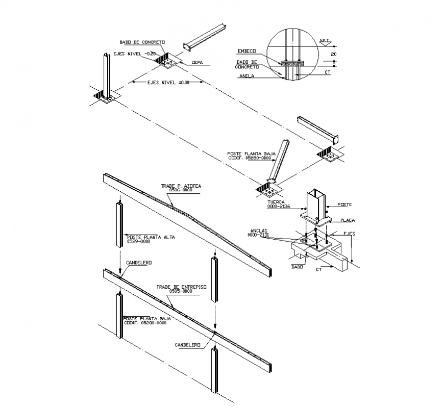 Column and entrance gate structure detail 2d view layout autocad file