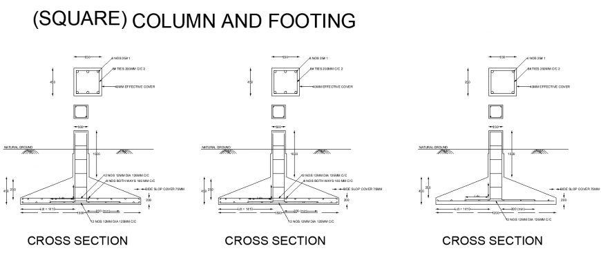 Column and footing detail elevation 2d view dwg file